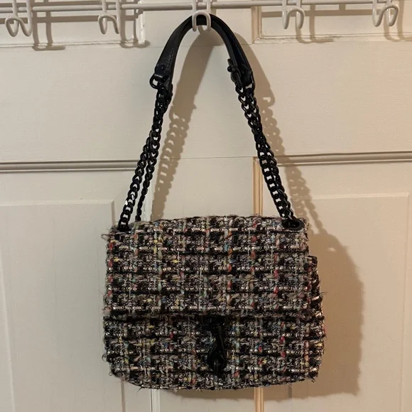 Rebecca Minkoff Edie Tweed Shoulder Bag - Black and Multicolor - Picture 2 of 4